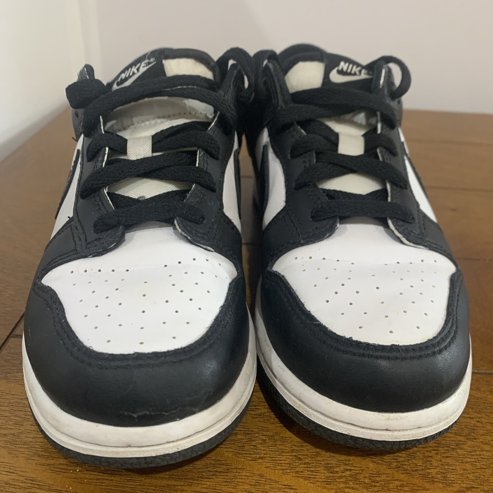 Nike Boys Dunk Low Sneakers Leather Panda Edition Size 3 Youth Boys Black White - Picture 2 of 10
